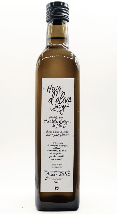 Bouteilles d'huile d'olive extra vierge AOP Corse, production artisanale Domaine de l'Ilusone